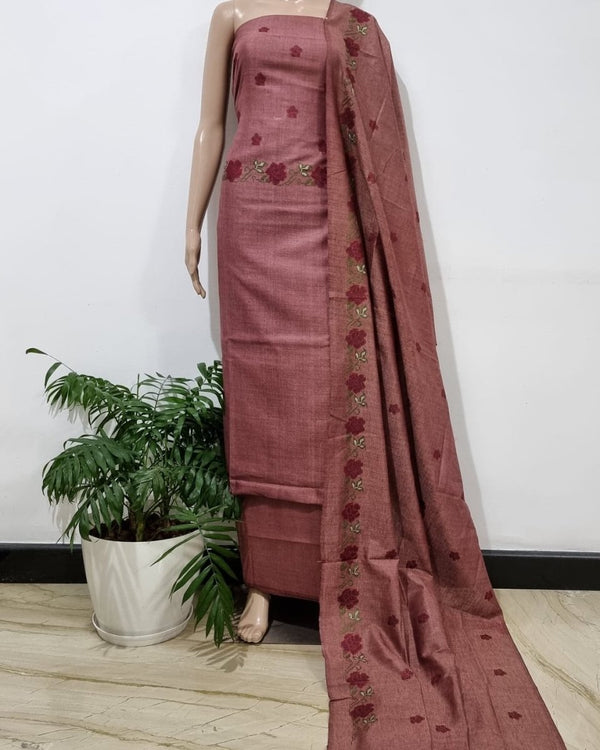 Bhagalpuri Salwar Suit with Embroidery | Rose Taupe | - Leheriya