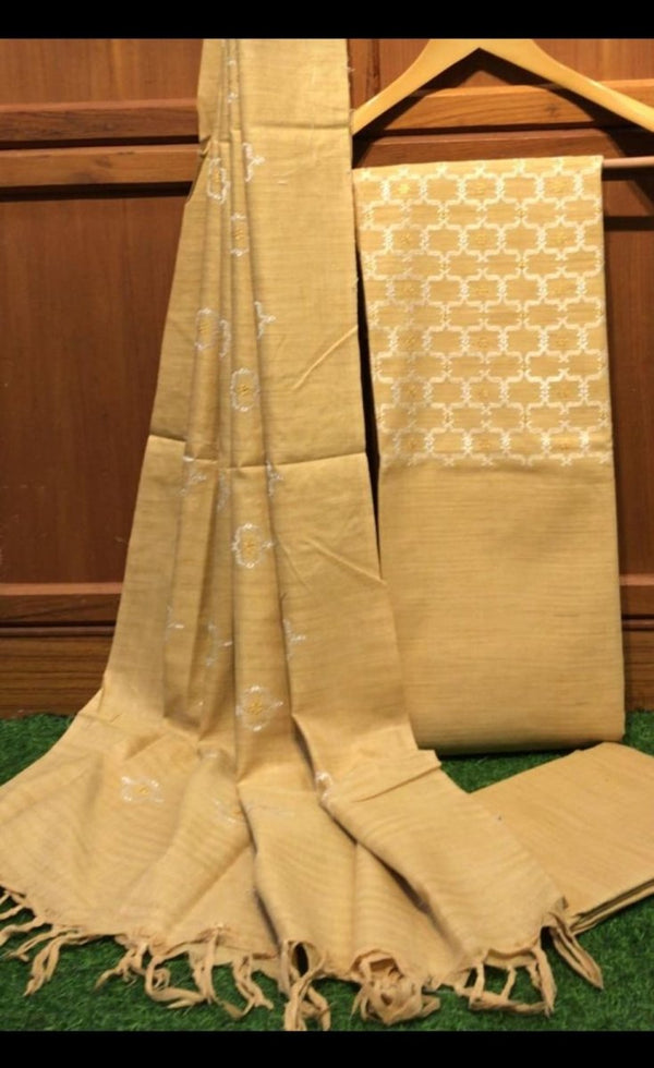 Bhagalpuri Salwar Suit with Embroidery | Sand | - Leheriya