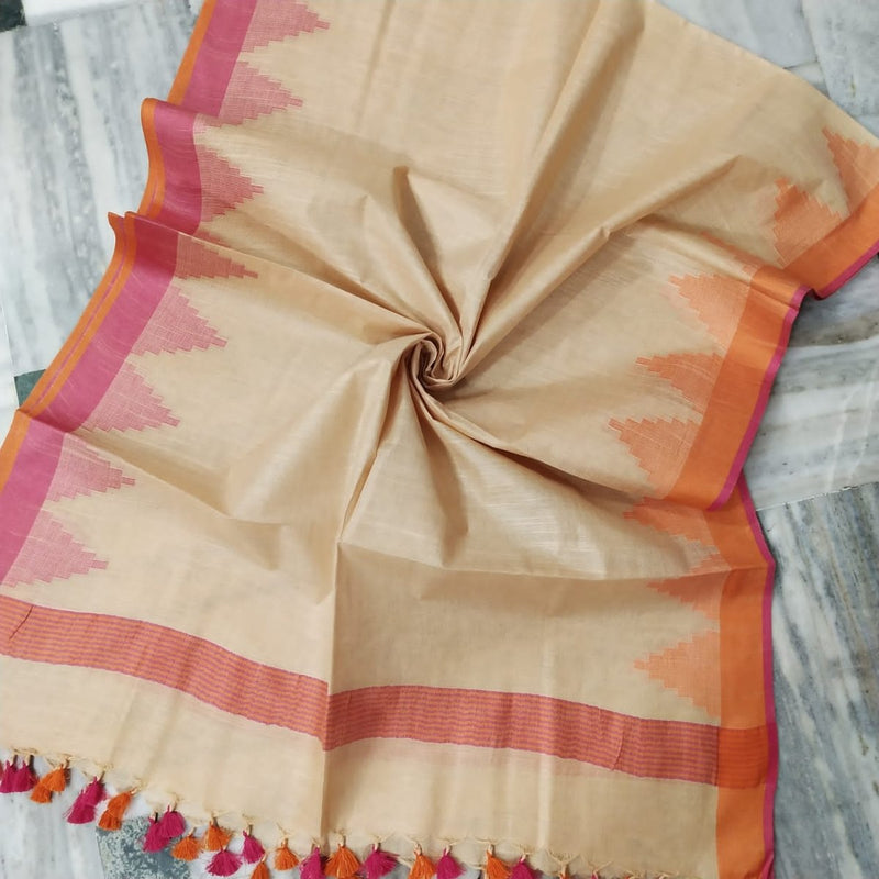 Bhagalpuri Semi Linen Temple Buta Dupatta - Leheriya