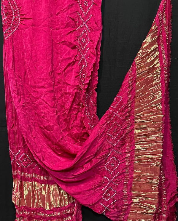 Pure Modal Silk Tie & Dye Hand Bandhani Dupatta | Pink |