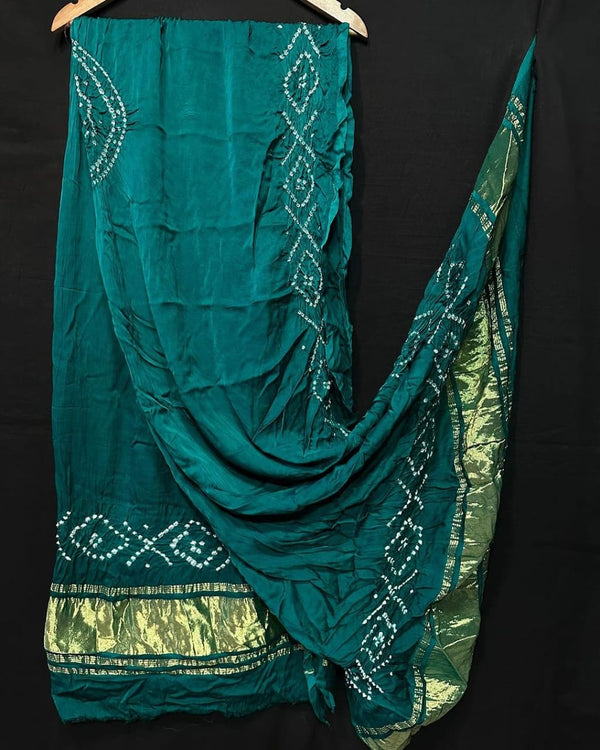 Pure Modal Silk Tie & Dye Hand Bandhani Dupatta | Teal Green |