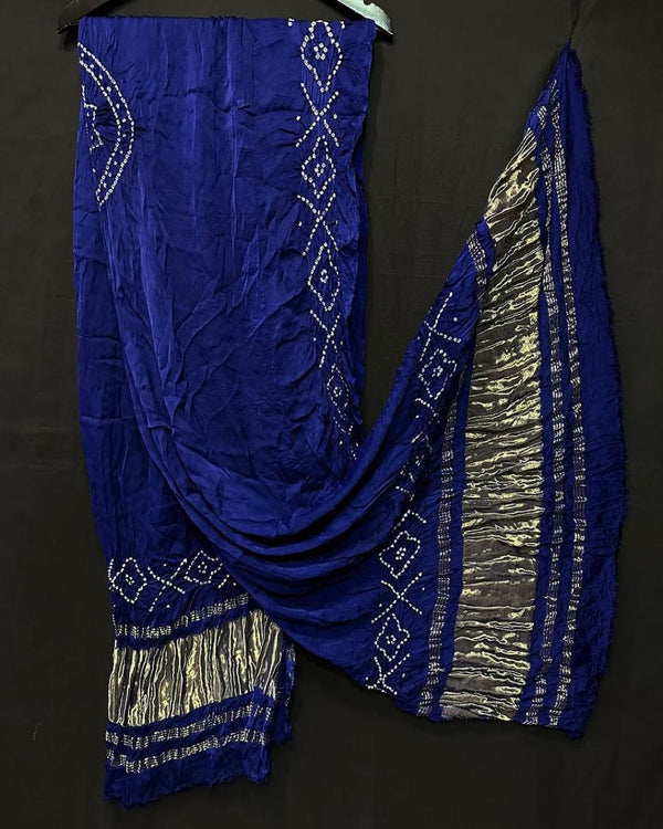 Pure Modal Silk Tie & Dye Hand Bandhani Dupatta | Lapis Blue |