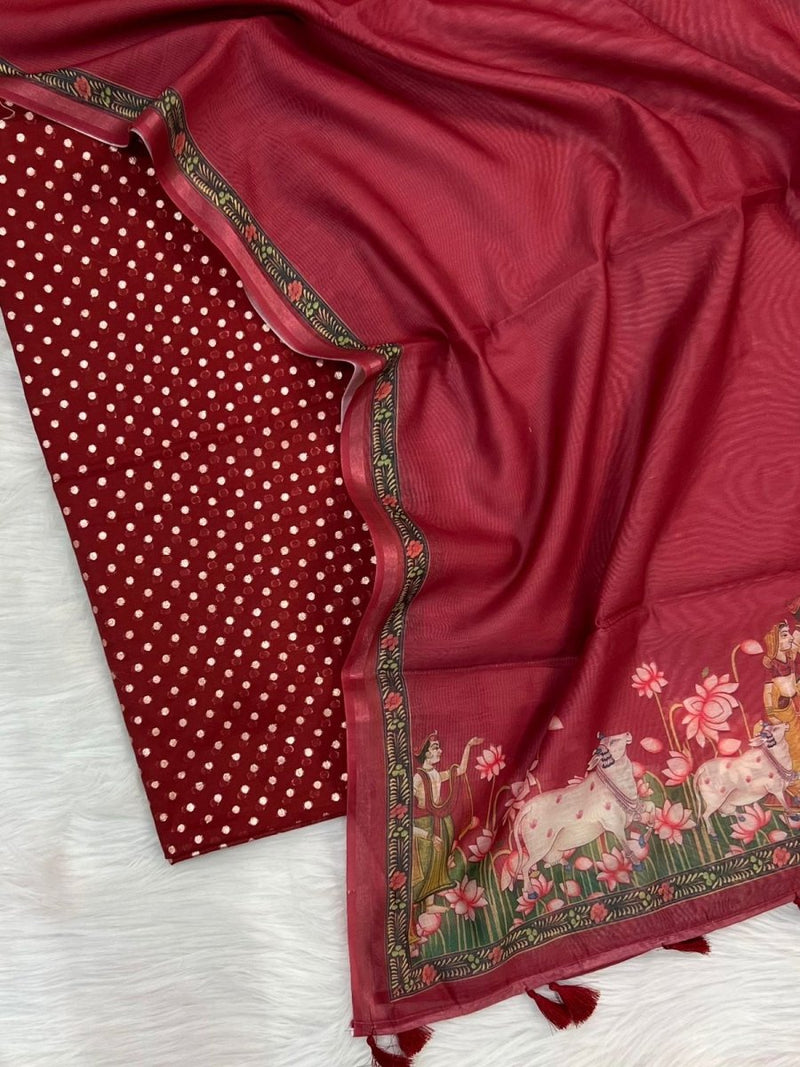Chanderi Pichwai 3 pc Salwar Suit - Leheriya