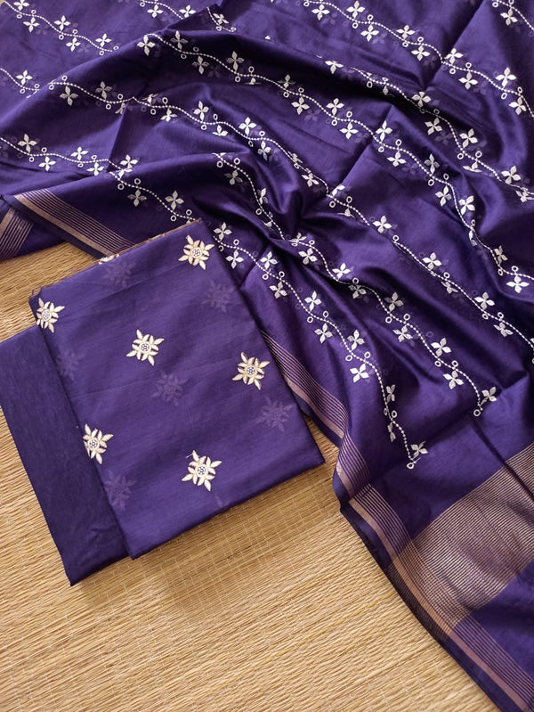 COTTON CHANDERI EMBROIDERY SUITS - Leheriya