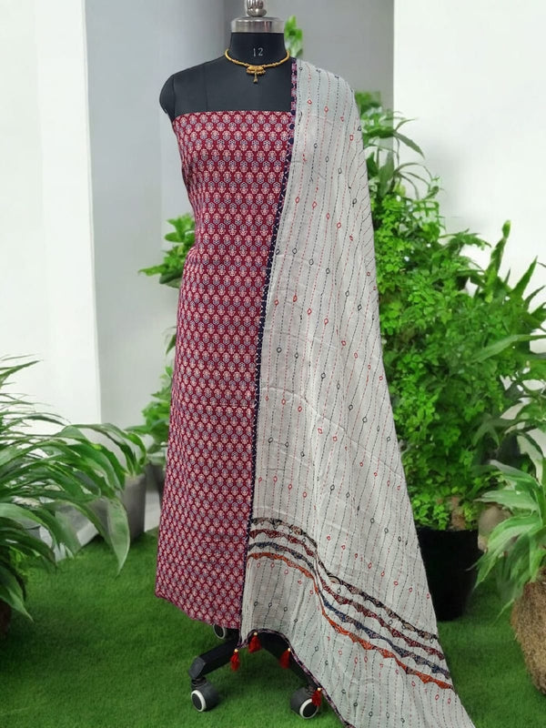 Cotton dupatta & Ajrakh Fusion 2 pc Salwar Suit - Leheriya