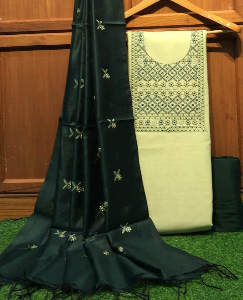 Cotton Silk Salwar Suit with Resham Embroidery - Leheriya