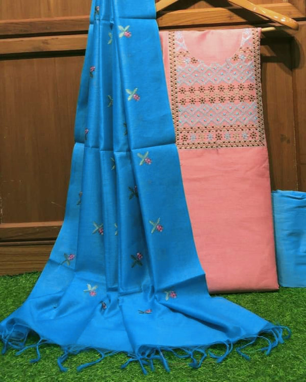 Cotton Silk Salwar Suit with Resham Embroidery - Leheriya