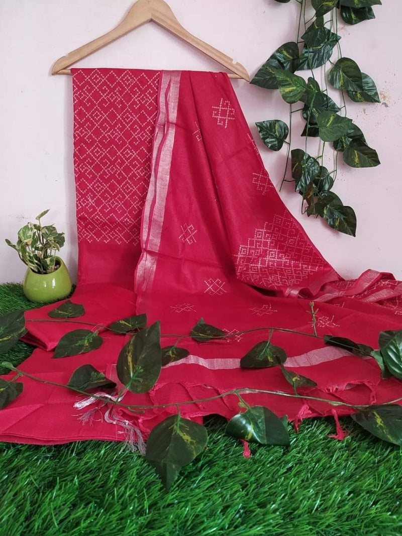 Cotton Slub Salwar Suit with Embroidery | Red | - Leheriya