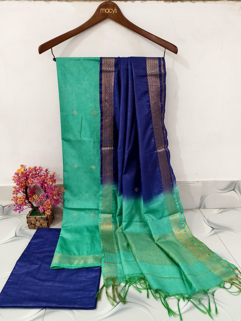Crafted Semi tussar Bhagalpuri 3Pc Unstitched Salwar Suit - Leheriya