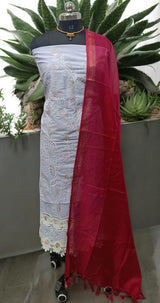 Crochet Embroidery Cotton 2 pc Salwar Suit with Kota Doria Dupatta - Leheriya