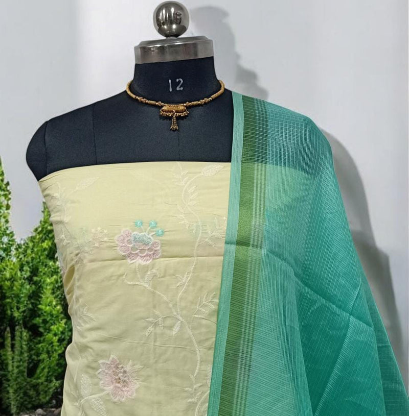 Crochet Embroidery Cotton 2 pc Salwar Suit with Kota Doria Dupatta - Leheriya