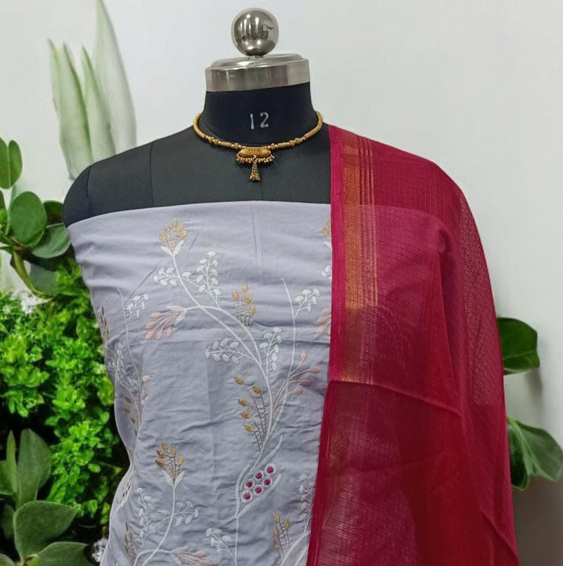 Crochet Embroidery Cotton 2 pc Salwar Suit with Kota Doria Dupatta - Leheriya