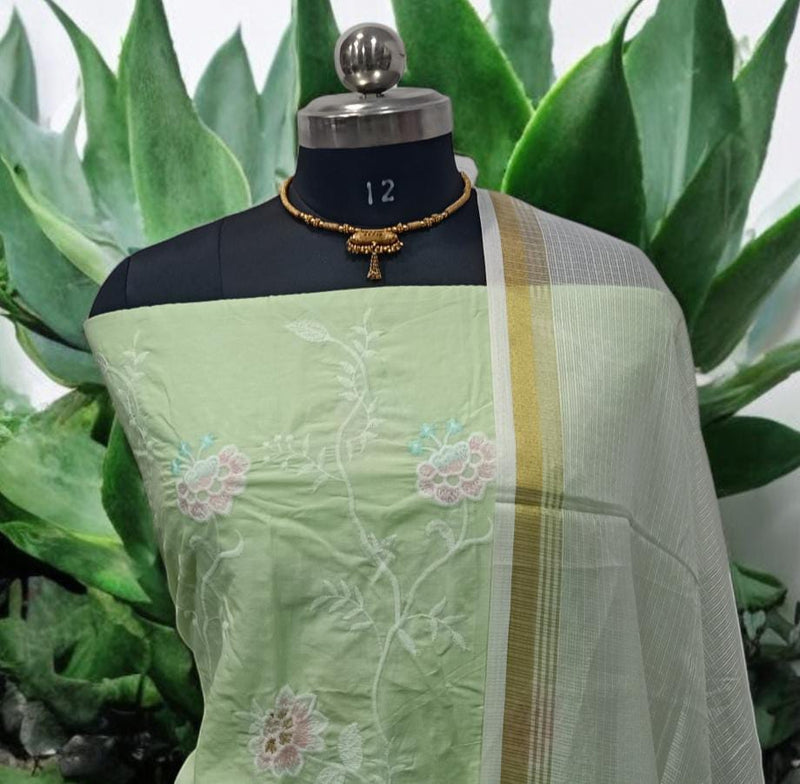 Crochet Embroidery Cotton 2 pc Salwar Suit with Kota Doria Dupatta - Leheriya