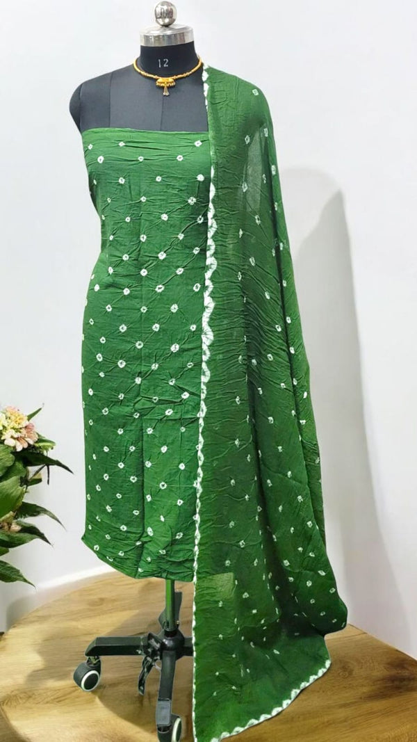 Dark Bandhani Cotton Suit 2 pc with Bandhani Dupatta - Leheriya