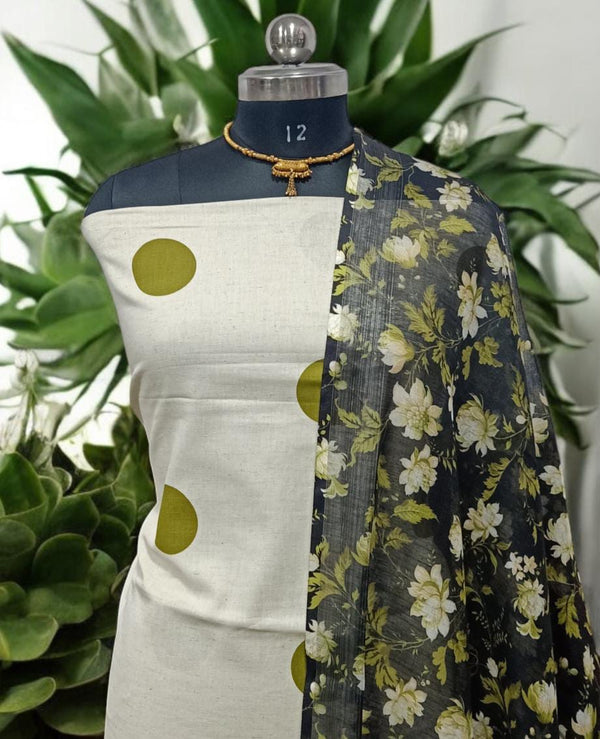 Designer Hand Block Print Pure Mul Cotton With Linen Cotton Dupatta - Leheriya