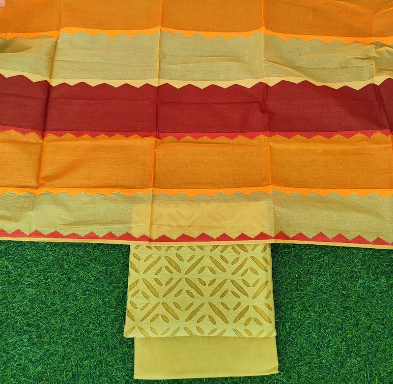 Designer Handcrafted Applique Work Premium Cotton Unstitched Salwar Suit - Leheriya