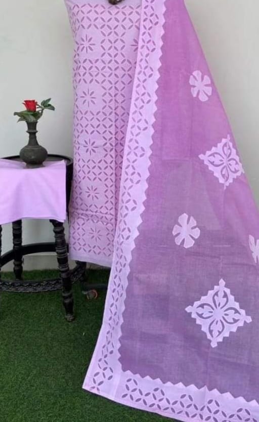 Designer Handcrafted Applique Work Premium Cotton Unstitched Salwar Suit - Leheriya