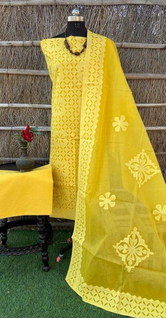 Applique Handwork Unstitched Salwar Suits Leheriya