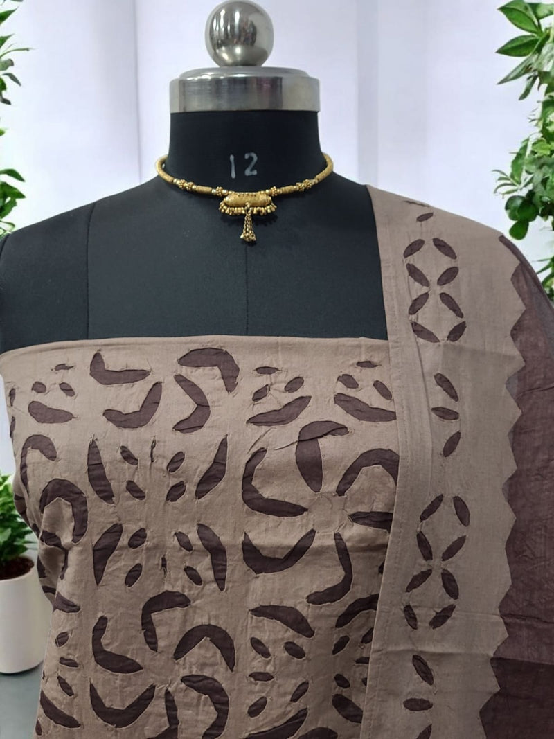Designer Handcrafted Applique Work Premium Cotton Unstitched Salwar Suit - Leheriya