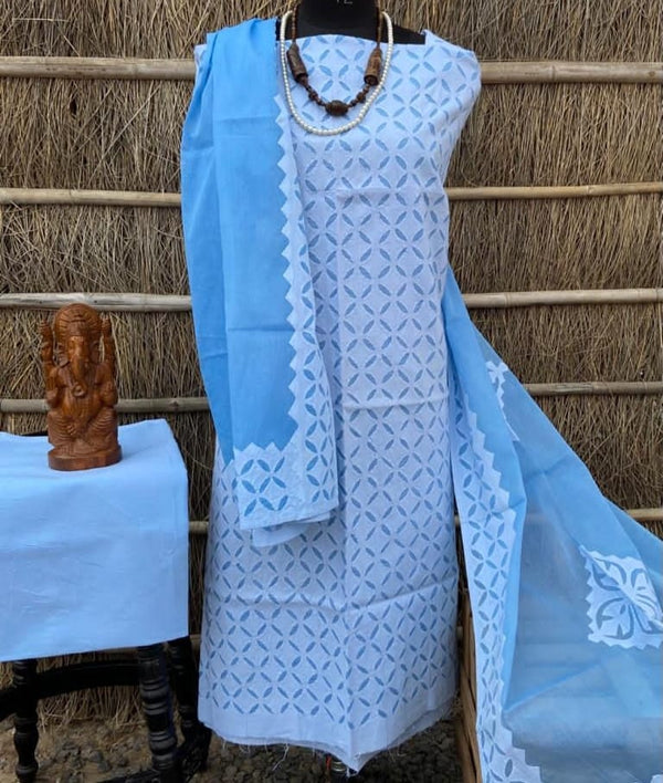 Designer Handcrafted Applique Work Premium Cotton Unstitched Salwar Suit - Leheriya
