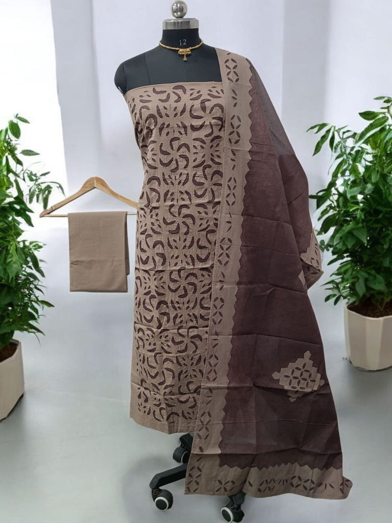 Designer Handcrafted Applique Work Premium Cotton Unstitched Salwar Suit - Leheriya