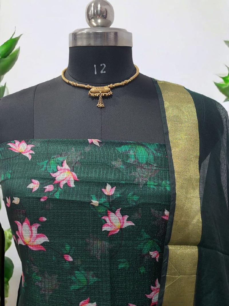 Digital Print Kota Doria 3pc Unstitched Salwar Suit - Amber Collection - Leheriya