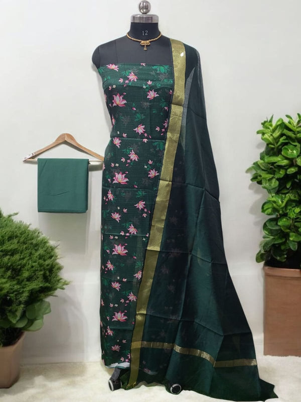 Digital Print Kota Doria 3pc Unstitched Salwar Suit - Amber Collection - Leheriya