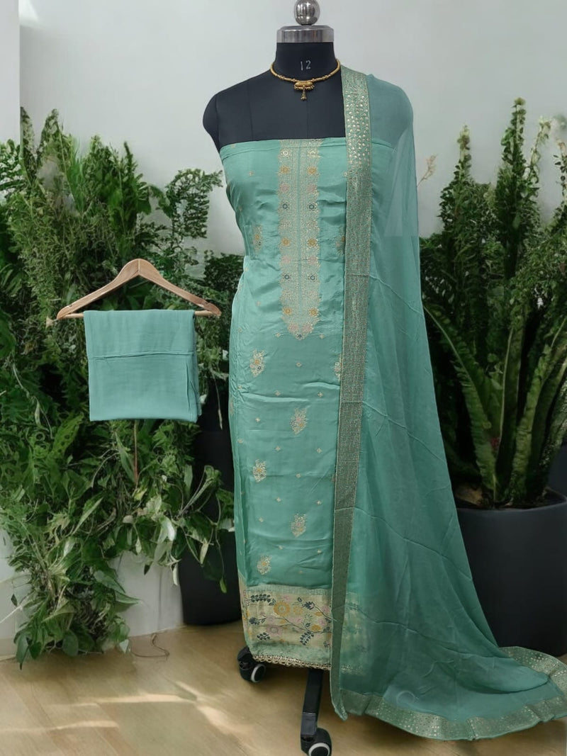 Dola Silk 3 pc Salwar Suit with Chiffon Dupatta - Leheriya