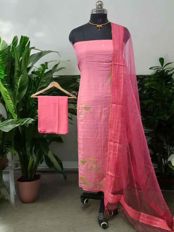 Dola Silk 3 pc Salwar Suit with Organza Mirror Work Dupatta - Leheriya