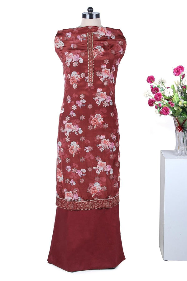 Dola Silk Suit Floral Print Salwar Suit with Embroidered Golden Butas - Leheriya