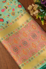 Elegant Paithani Silk Dupatta - Sea Green - Leheriya