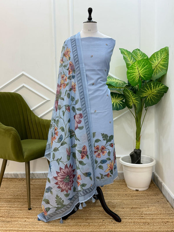 Exclusive Banarasi Kota 3Pc unstitched Salwar Suit with Kota Check Digital Print Dupatta - Leheriya