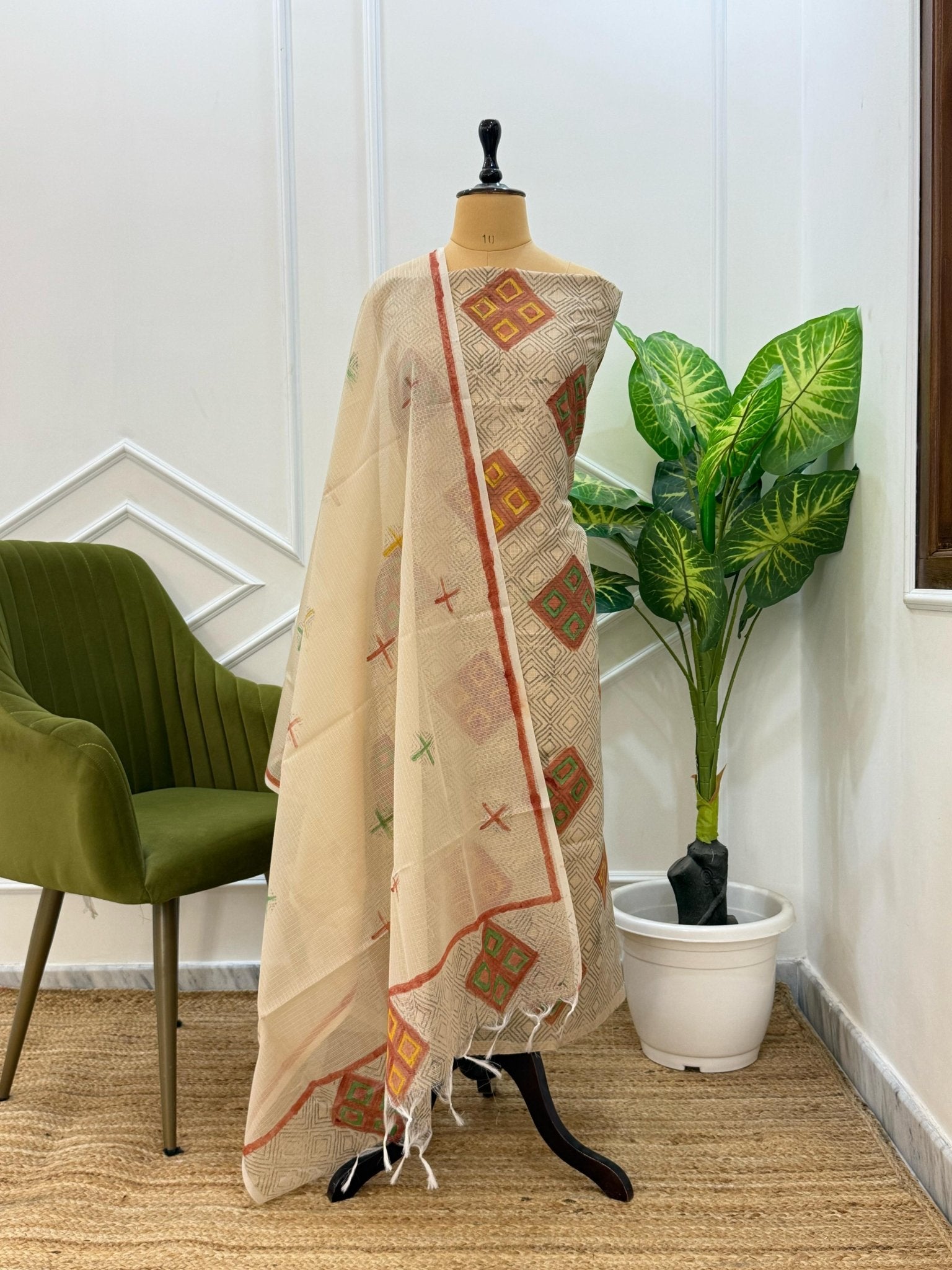 Exclusive Banarasi Kota Check 3 pc Unstitched Salwar Suit with Kota ...