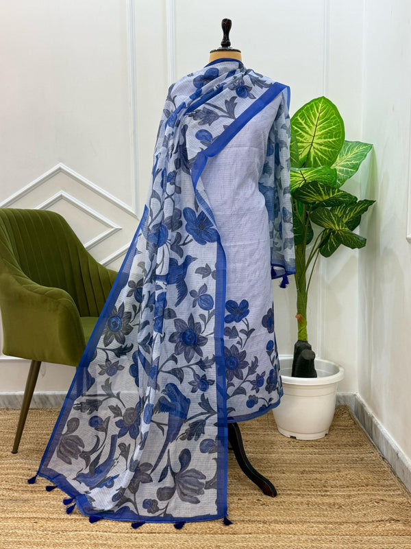 Exclusive Banarasi Kota Doria Digital Print 3 pc Unstitched Salwar Suit (Summer) - Leheriya