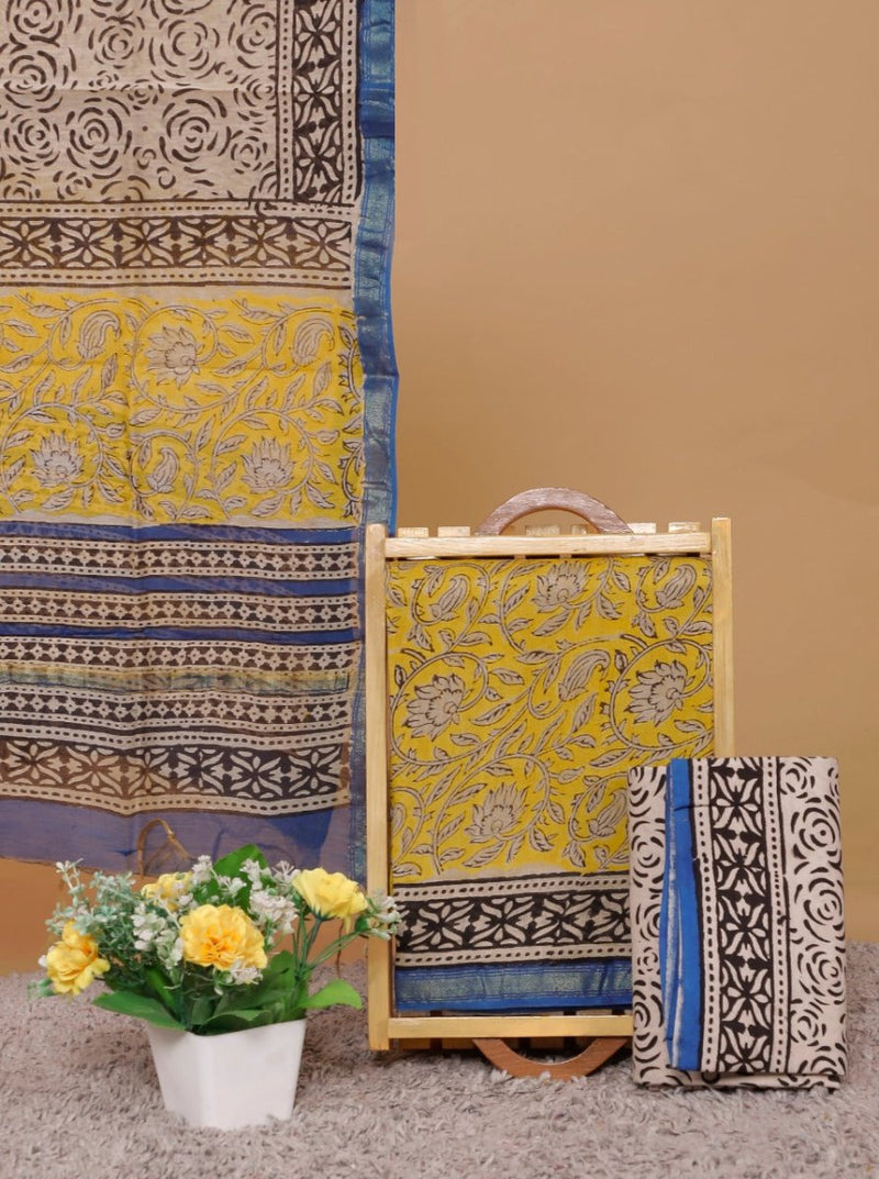 Exclusive Hand Block Print Chanderi Silk Suit with Premium Chanderi Silk Dupatta - Leheriya
