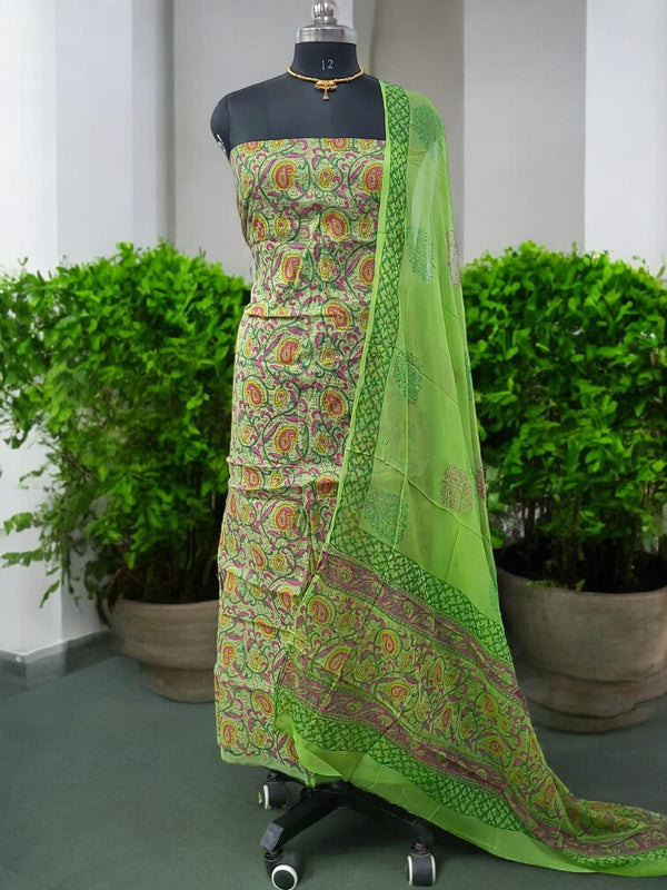 Exclusive Hand Block Print Chanderi Silk Suit with Premium Chanderi Silk Dupatta - Leheriya