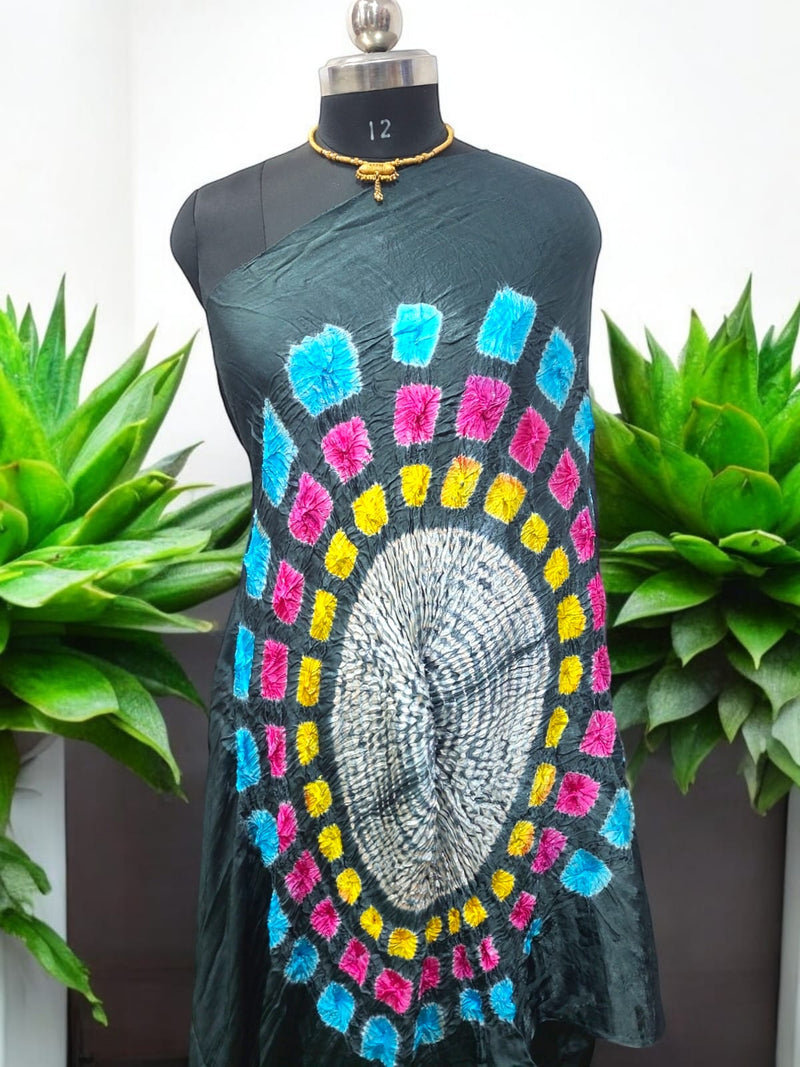 Grey Modal Silk Colorful Shibori Dupatta - Leheriya