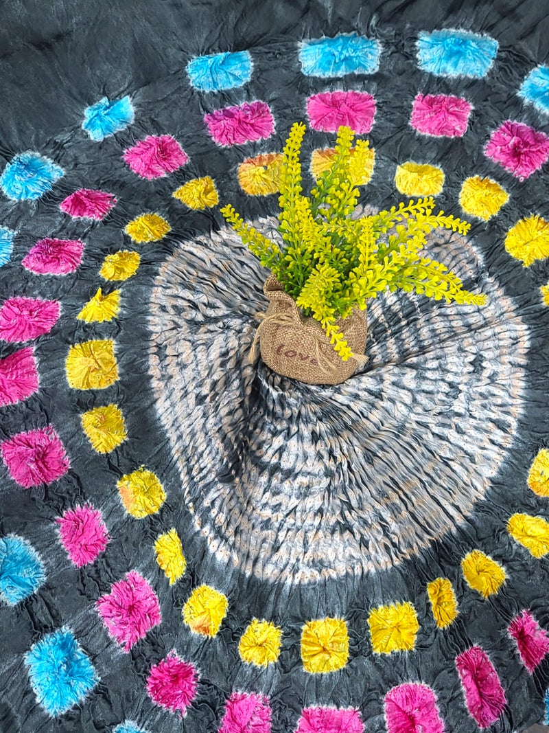 Grey Modal Silk Colorful Shibori Dupatta - Leheriya