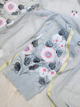 Hand Painted Kota Doria Salwar Suit | French Grey  |