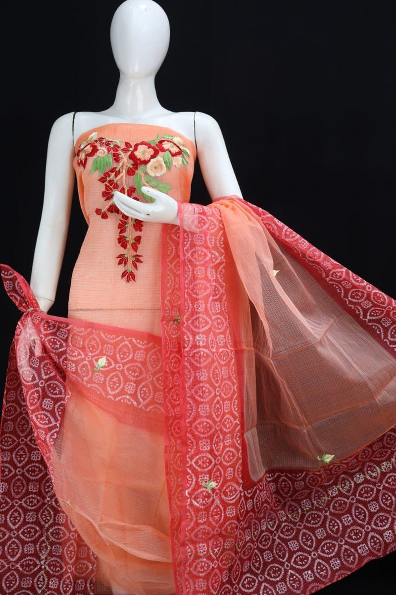 Kota cotton 3pc  Embroidery work Dress material  | Ruddy Peach |