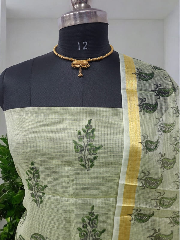 Hand Block Print Kota Doria Cotton 3 pc Salwar Suit - Leheriya