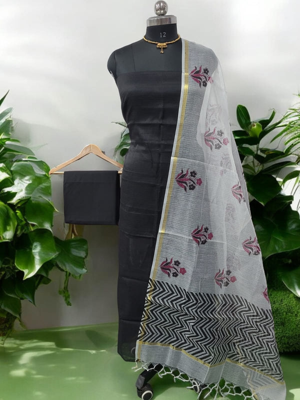 Hand Block Print Kota Doria Cotton 3 pc Salwar Suit - Leheriya