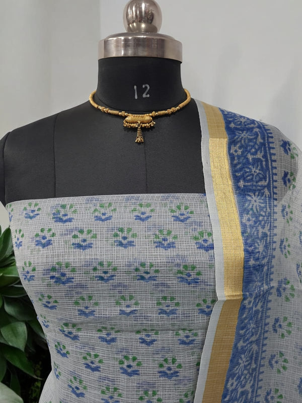 Hand Block Print Kota Doria Cotton 3 pc Salwar Suit - Leheriya