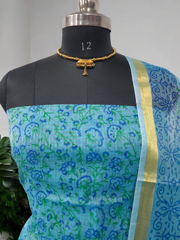 Hand Block Print Kota Doria Cotton 3 pc Salwar Suit - Leheriya