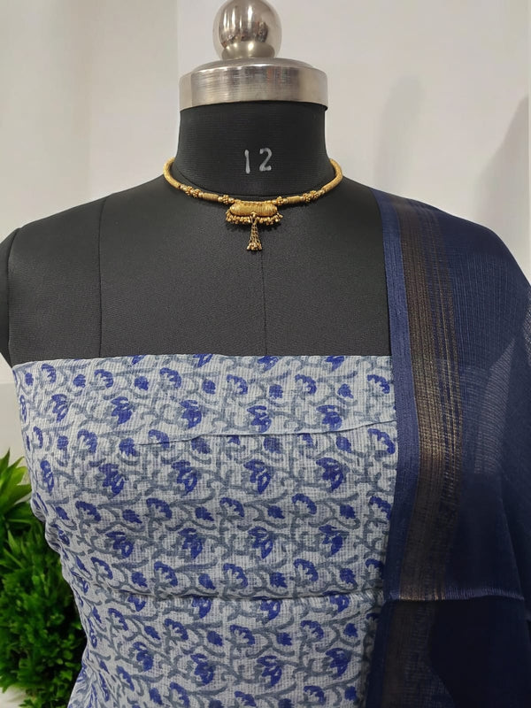 Hand Block Print Kota Doria Cotton 3 pc Salwar Suit - Leheriya