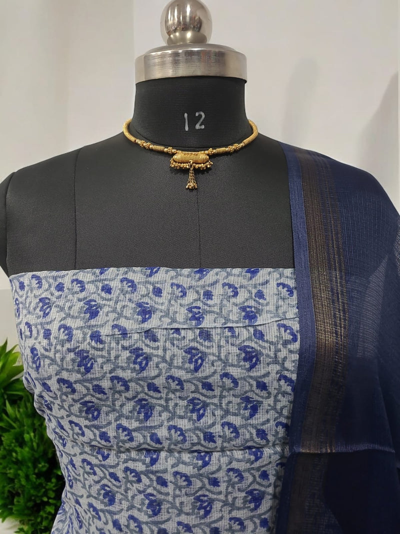 Hand Block Print Kota Doria Cotton 3 pc Salwar Suit - Leheriya