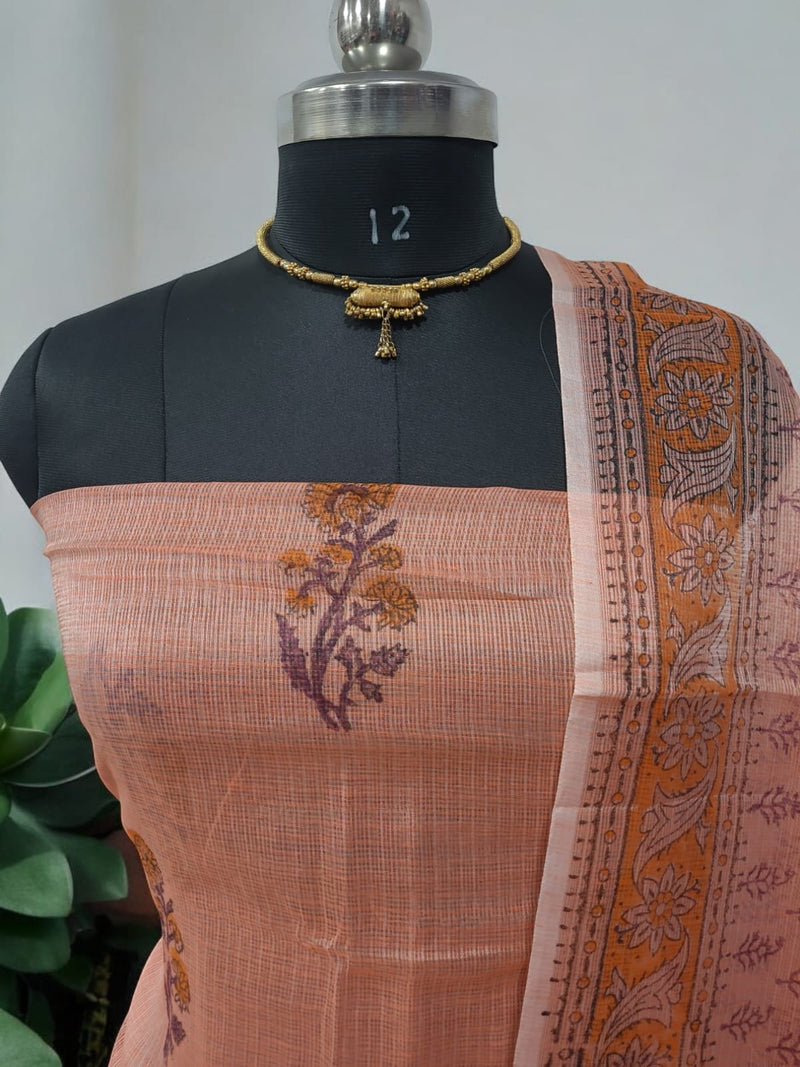 Hand Block Print Kota Doria Cotton 3 pc Salwar Suit - Leheriya