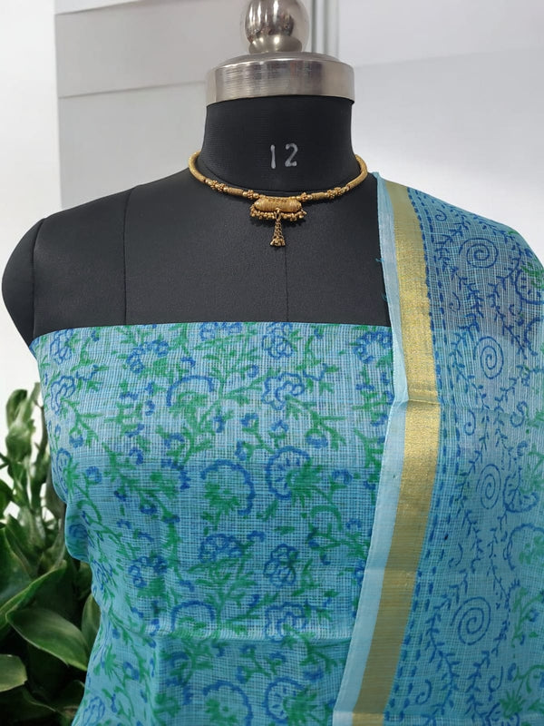 Hand Block Print Kota Doria Cotton 3 pc Salwar Suit - Leheriya