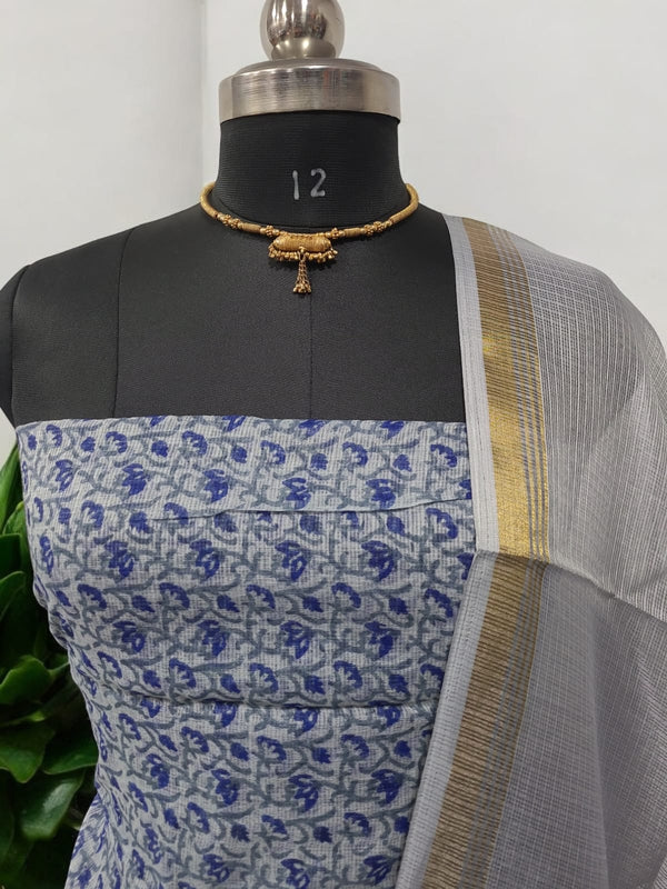 Hand Block Print Kota Doria Cotton 3 pc Salwar Suit - Leheriya
