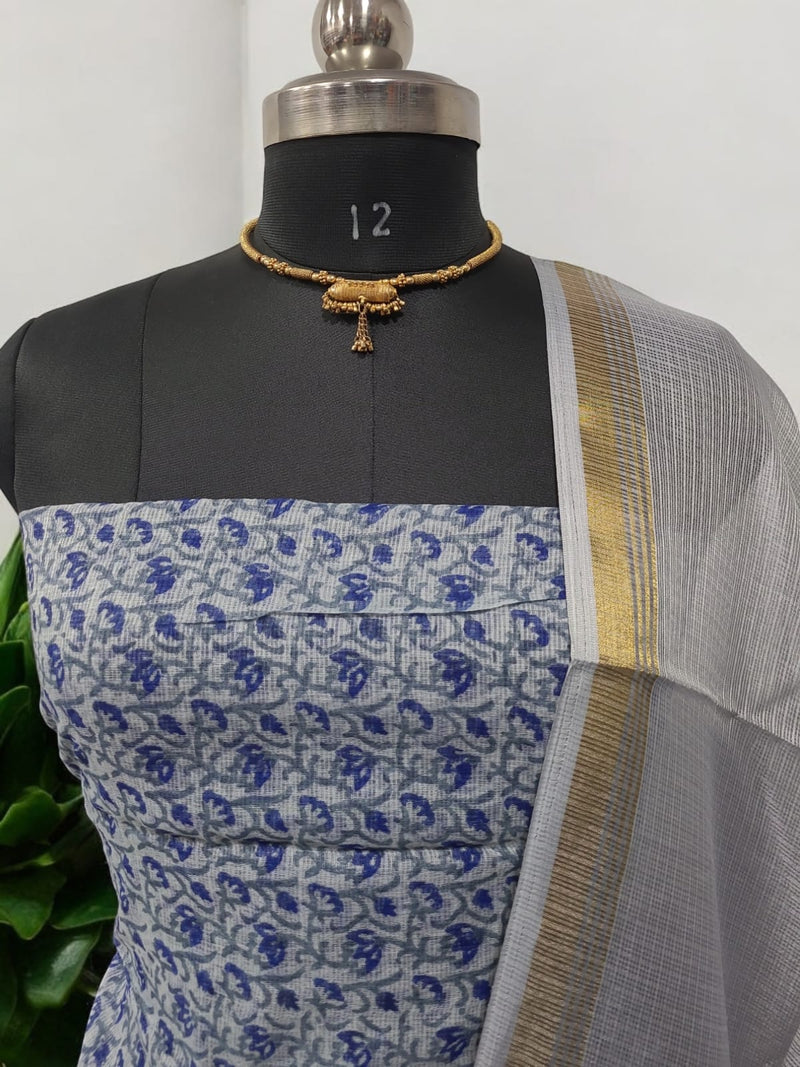 Hand Block Print Kota Doria Cotton 3 pc Salwar Suit - Leheriya